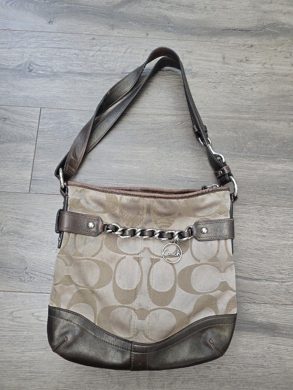 Coach Signature Chain Duffle Bag (Style F19730) Monogram Jacquard Canvas